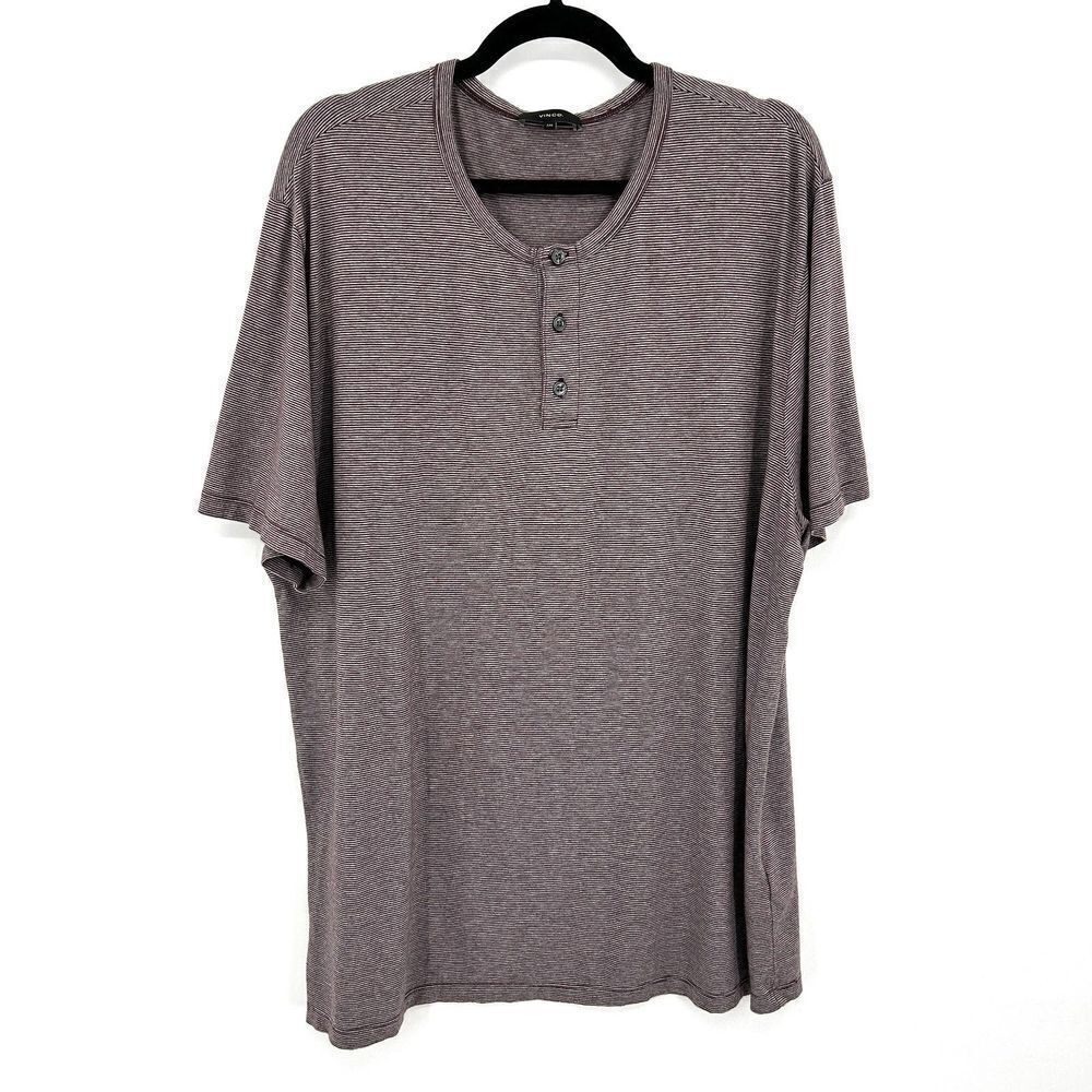 VINCE Men's Brown Striped Basic Henley Cotton Modal Blend T-Shirt Size XXL